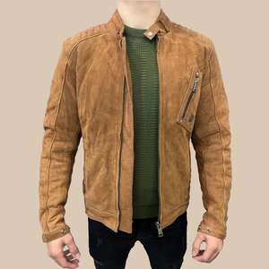 <b>Men</b> Genuine Cowhide <b>Leather</b> Motorcycle <b>Jacket</b> <b>Brown</b> Slim Fit Biker Racer Moto <b>Jacket</b> - Product Image 3
