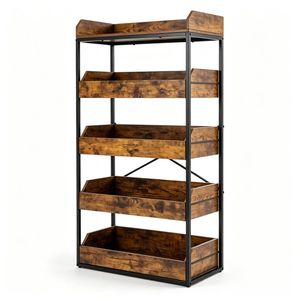 Scaffale Industriale a 5 Ripiani con 4 Cassetti, Kit Anti-Ribaltamento, Organizzatore per Dispensa in Metallo e Legno Ingegnerizzato - Product Image 1