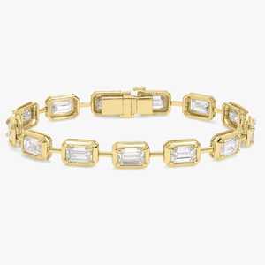 Pulsera de tenis con diamantes cultivados en laboratorio de corte esmeralda y engaste de bisel, cadena de eslabones apilables llamativa, oro macizo auténtico de 10K, 14K, 18K, venta al por mayor B2B - Product Image 1