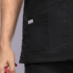 Blouses médicales noires pour hommes, col en V, manches courtes, coton et polyester, uniforme d'hôpital avec poche et attache pour stéthoscope - Product Image 6