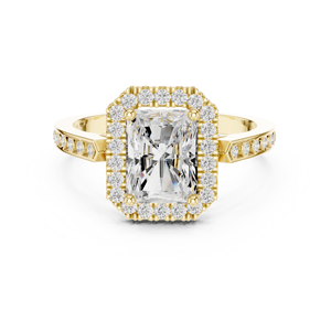Anillo de Compromiso con Diamante Cultivado en Laboratorio, Corte Radiante con Halo, Oro de 14K, Certificado IGI, Diamante VS1 E, para Aniversario o Boda - Product Image 1