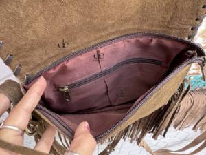 Bolso con flecos de piel de vaca auténtica, bolso con bandolera de piedra turquesa, bolso de estilo occidental hecho a mano Vintage bohemio gitano, bolsos elegantes multiusos - Product Image 6