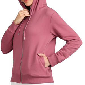 Sudadera con capucha de algodón liso teñido y personalizado para mujer, con hombros caídos, cremallera y logotipo a la moda - Product Image 4