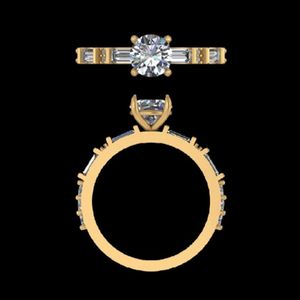 Anillo de Compromiso con Diamante de Corte Redondo de 1.62 Quilates, Oro de 18k/14k, Banda de Boda con Piedras Laterales en Baguette, Joyería Fina Elegante para Novia - Product Image 2