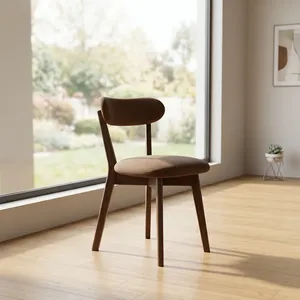 Modern Velvet Upholstered Restaurant Dining <b>Chair</b> Curved <b>Padded</b> Backrest Metal Frame Eco-Friendly Brown Leather Seat Cafe Home - Product Image 2