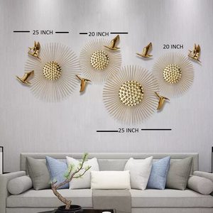 Décoration murale moderne en laiton, panneau décoratif en métal en forme de soleil avec oiseaux, plaqué or, décoration d'intérieur pour salon, chambre, entrée - Product Image 3