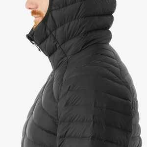 Men's Hooded Puffer <b>Jacket</b> Solid Black Windproof Zipper Closure Casual Winter Outerwear <b>Slim</b> <b>Fit</b> Polyester Fiber Filling - Product Image 3