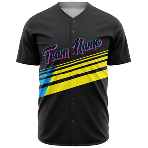 Camiseta Deportiva Transpirable para Hombre, Personalizada, Negra, con Botones, Estilo Béisbol, con Franjas Amarillas y Azules, Uniforme de Equipo de Softbol - Product Image 2