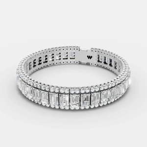 Double-Row Emerald-Cut Moissanite Tennis <b>Bracelet</b> Sterling <b>Silver</b> Rhodium Plated Luxurious Multi-Stone Fine Jewelry Statement - Product Image 2
