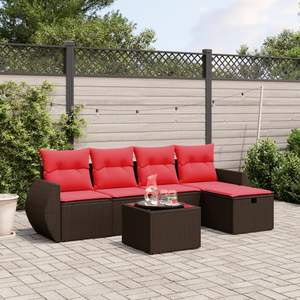 Juego de sofás de patio de ratán sintético marrón de 6 piezas con cojines, elegante colección de muebles para exteriores - Product Image 1