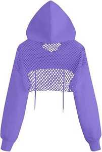 Ourlet brut épaule tombante 52% Airlume peigné et anneau filé coton 48% Poly polaire décontracté femmes recadrée polaire sweats à capuche - Product Image 5