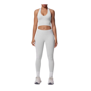 <b>Women</b> Yoga Set Halter Neck Cross Front Tank High Waisted <b>Leggings</b> 2 Piece Fitness Workout Outfit - Product Image 6