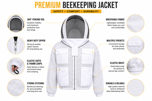 Beekeeping Jacket with Fencing Veil Ventilated <b>Bee</b> <b>Suit</b> Breathable Protective Mesh 3 Layer Sting Proof Beekeeper Jacket OEM - Product Image 3