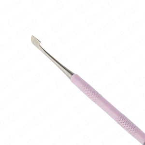 Pousse-cuticules double extrémité en acier inoxydable couleur personnalisée Zullo Industries avec poignée rose, outil de nettoyage des ongles pour manucure professionnelle - Product Image 2