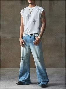 Camiseta sin mangas con gráfico de diamantes de imitación al por mayor para hombre, estilo streetwear con lavado ácido, logotipo personalizado, fábrica OEM - Product Image 5