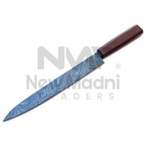 Cuchillo de cocina de acero de Damasco, hoja recta, mango de madera, hecho a mano, cuchillo de chef, precio asequible, cuchillos en venta - Product Image 1