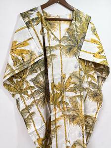 Nuevo y Elegante Kaftán con Estampado Animal, Cuello en V, Cierre con Cordón, Manga Corta, Corte Ajustado y Evase, de Algodón Suave Indio, con Encaje Frontal para Verano - Product Image 2