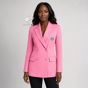 Blazer croisé rose brodé à revers pointus pour femme Gamma Phi Delta Sorority – Veste de costume ajustée pour le bureau et les occasions formelles - Product Image 5