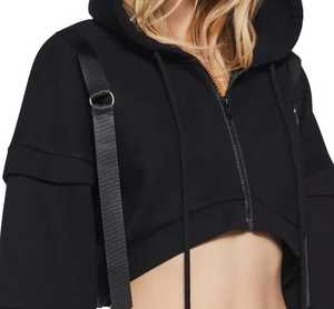 <b>Women</b>’s Cropped <b>Zip</b>-<b>Up</b> Hoodie with Adjustable Strap Details Fashion Streetwear Pullover <b>Jacket</b> Custom OEM/ODM - Product Image 3