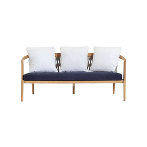 Muebles de Jardín de Madera de Teca de Tres Plazas, Resistentes a la Intemperie, con Estructura de Madera Maciza, Cojín Azul Marino y Almohadas Blancas - Product Image 1