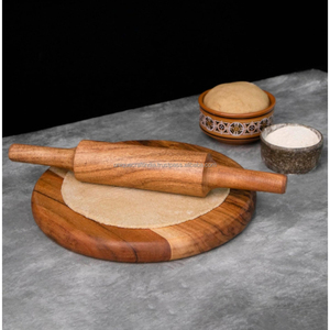 Handmade Light Mango Wood Chakla Belan Set | Natural Finish Roti <b>Rolling</b> <b>Board</b> and <b>Pin</b> | Kitchen & Dining Accessory - Product Image 3