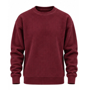 Mens Waffle Knit Sweatshirt <b>Thermal</b> Crewneck Long Sleeve Casual Pullover Textured <b>Top</b> Custom OEM Activewear Manufacturer Factory - Product Image 1