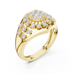 Anillo de Oro Amarillo con Halo de Diamantes Redondos, Anillo de Compromiso Clásico para Mujer, Anillo con Diamantes Naturales - Product Image 3