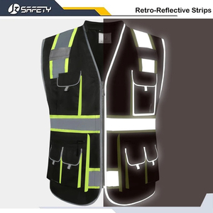 Gilet de sécurité réfléchissant noir haute visibilité avec fermeture éclair sur le devant, multi-poches, vêtements de travail, logo personnalisé, polyester, garde de sécurité, patrouille, pour hommes - Product Image 4