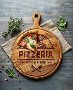 Assiette à steak et à pizza en bois de style rustique |   Planche de service ronde au fini naturel - Product Image 5