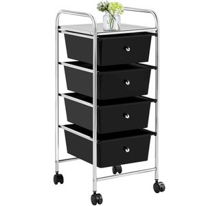 Chariot de rangement à roulettes avec 4 tiroirs en plastique sur roulettes, cadre en métal noir pour cuisine, salon ou extérieur - Product Image 1