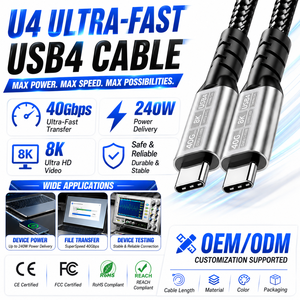 Lung Kay USB4 USB-C กับ C สายเคเบิ้ล40Gbps 240W PD 3.1 8K 60Hz Thunderbolt <span class=keywords><strong>4</strong></span> NYLON สายข้อมูลสำหรับแล็ปท็อป - Product Image 1
