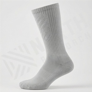 Knee High <b>Socks</b> Solid Gray 100 Cotton Breathable Knitted Casual Daily Wear Adult Autumn Standard Thickness - Product Image 3