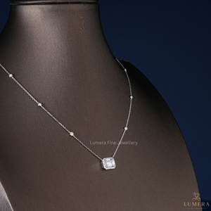 <b>Emerald</b> Cut Lab Grown Diamond Halo IGI Certified <b>Pendant</b> Necklace 14K Gold Dainty Fine Jewelry For Women Bridal Wedding Gift - Product Image 6