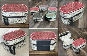 Western Hand Tooled Cowhide Leather Mini Jewelry <b>Case</b> Zipper Portable Organizer Box Travel Storage Wholesale Handcrafted Box - Product Image 3