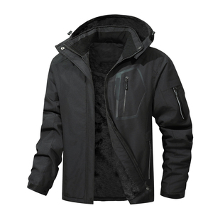Men's Black Hooded <b>Waterproof</b> Ski <b>Jacket</b> <b>Fleece</b> <b>Lined</b> Zipper Closure Gore-Tex Material Outdoor Wear - Product Image 1