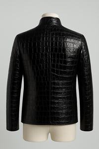 Veste en cuir PU à motif crocodile noir pour homme, col montant, fermeture éclair, coupe ajustée - Product Image 6