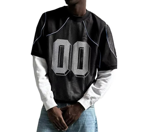 Men's <b>Mesh</b> Football Jersey T-Shirt <b>Long</b> <b>Sleeve</b> O-Neck Breathable Sporty Design 100% Cotton Regular Fit - Product Image 1