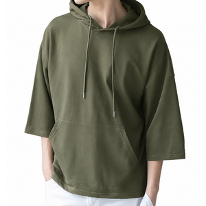 Sweat-shirt à capuche surdimensionné pour homme, couleur unie, en coton tricoté, décontracté, pour l'automne, avec poche, coupe classique - Product Image 5