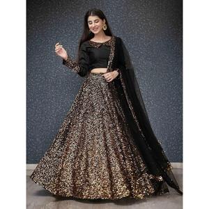 Beautiful Black Sequin <b>Velvet</b> Designer Lehenga Choli With Dupatta - Product Image 5