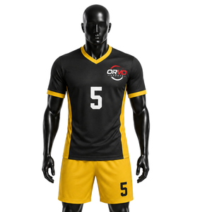 ชุดเสื้อฟุตบอล ORVO Sports สีดำ-เหลือง สำหรับผู้ชาย หมายเลข 5 คอวี แขนสั้น พร้อมโลโก้และดีไซน์ที่ปรับแต่งได้ ผลิตจากโพลีเอสเตอร์ - Product Image 1