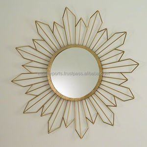 Modern 32 Inch Round Decorative <b>Iron</b> Wall Mounted Handmade Mirror for Home Interior and Living Room Decoration with Shiny Finish - Product Image 1