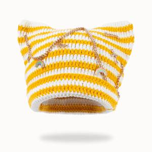 หมวกไหมพรมถักลายทางทำมือ พร้อมจี้ห้อยโซ่ สไตล์ลำลอง สำหรับเล่นสกี ใส่ได้ทุกวันในฤดูหนาว - Product Image 4