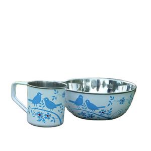 Ensemble de table floral en acier inoxydable imprimé personnalisé Vaisselle occidentale pour la maison et le camping Accessoires de table en métal bleu - Product Image 1