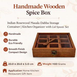 Handmade Wooden Spice <b>Box</b> | Indian Rosewood Masala Dabba <b>Storage</b> Container | Kitchen Organizer with Lid Spoon Set - Product Image 5