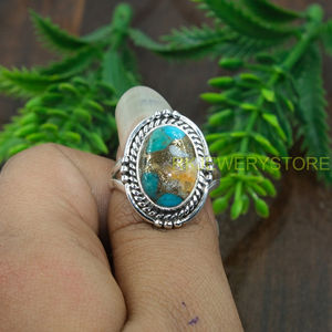Bague en turquoise bleue, bague en argent sterling 925, bague de déclaration au design artisanal pour femme, bijoux en turquoise - Product Image 3