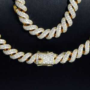 สร้อยคิวบันชุบทอง 14K ชุบโรเดียม ขนาด 9 มม. ประดับไพลิน สร้อยฮิปฮอป สำหรับทุกเพศ เหมาะสำหรับเป็นของขวัญ - Product Image 3