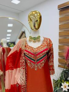 ชุดสาหรี่ปักลายโมกซ์ เฟนดี้ สำหรับผู้หญิง ชุดอินเดียและปากีสถานแบบดั้งเดิม ไซส์ XL สำหรับงานแต่งงาน งานเลี้ยง งานประจำวัน และสวมใส่สบายๆ - Product Image 3