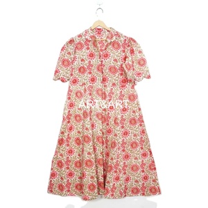 ชุดเดรสผ้าฝ้ายลำลองสำหรับผู้หญิงชุดยาวทำมือแขนสั้นพิมพ์ลายดอกไม้ชุดคลุมบิกินี่ลูกไม้หวานมิดิธรรมชาติ - Product Image 4