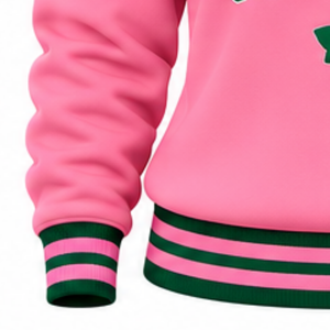 <b>Pink</b> Ladies Ribbed Knit Crew Neck Pullover Sweatshirt Graphic Letter Patch <b>Long</b> <b>Sleeve</b> Casual Varsity Women Fashion <b>Top</b> - Product Image 3