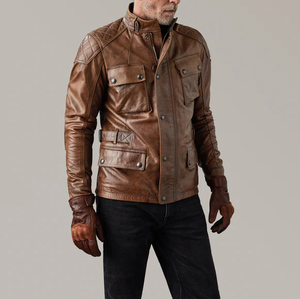 Abrigo de Cuero Marrón Desgastado para Hombre, Estilo Vintage con Cuatro Bolsillos, Hombros Acolchados, Prenda Exterior de Alta Calidad y Diseño Premium - Product Image 5